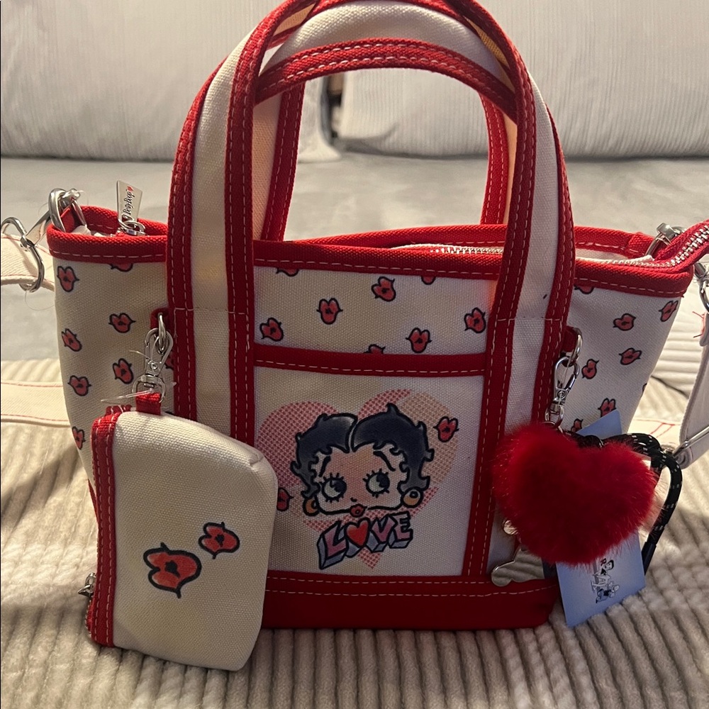 Betty Boop Red and White Tote with Heart Charm